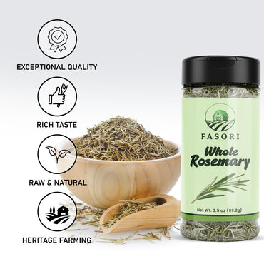 Fasori Rosemary Whole Leaves 3.5 oz (99 g) – Premium Dried Whole Rosemary Herb, Aromatic Mediterranean Spice for Cooking, Roasts, Chicken & Potatoes