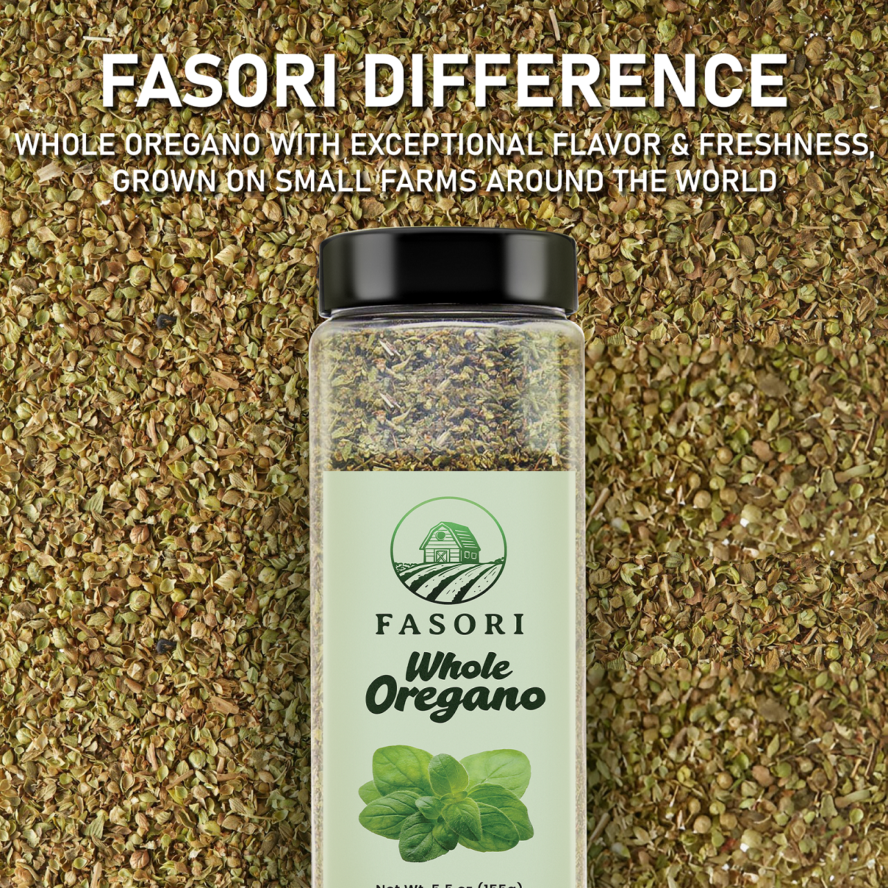 Fasori Oregano Whole Leaves 5.5 oz (156 g) – Premium Dried Oregano, Aromatic Mediterranean Herb for Italian Cooking, Pizza, Pasta & Sauces