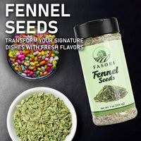 Fasori Fennel Seeds Whole 7 oz (198 g) Jar | Premium Dried Fennel for Cooking, Tea, Digestion, Indian Spices, Mediterranean Recipes, Seasoning, Vegan.