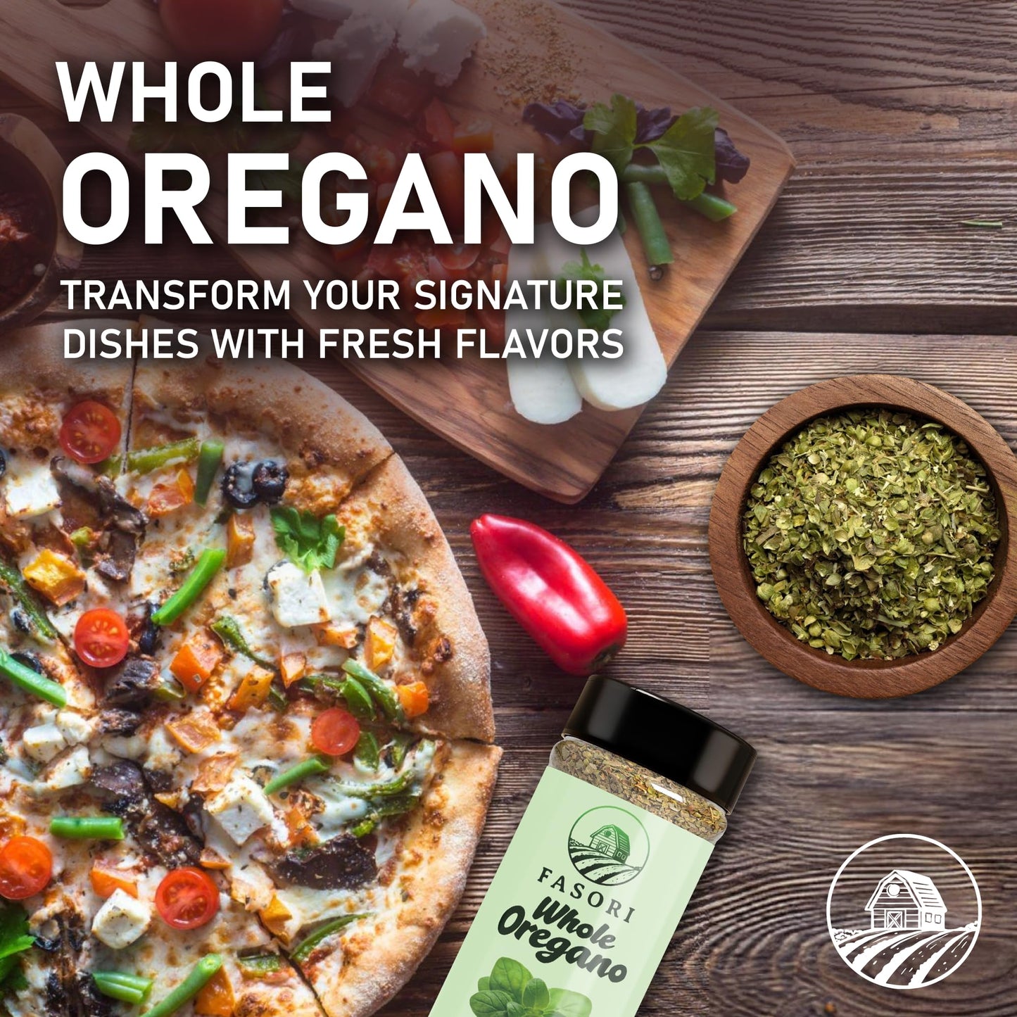 Fasori Oregano Whole Leaves 2 oz (57 g) – Premium Dried Oregano, Aromatic Mediterranean Herb for Italian Cooking, Pizza, Pasta & Sauces
