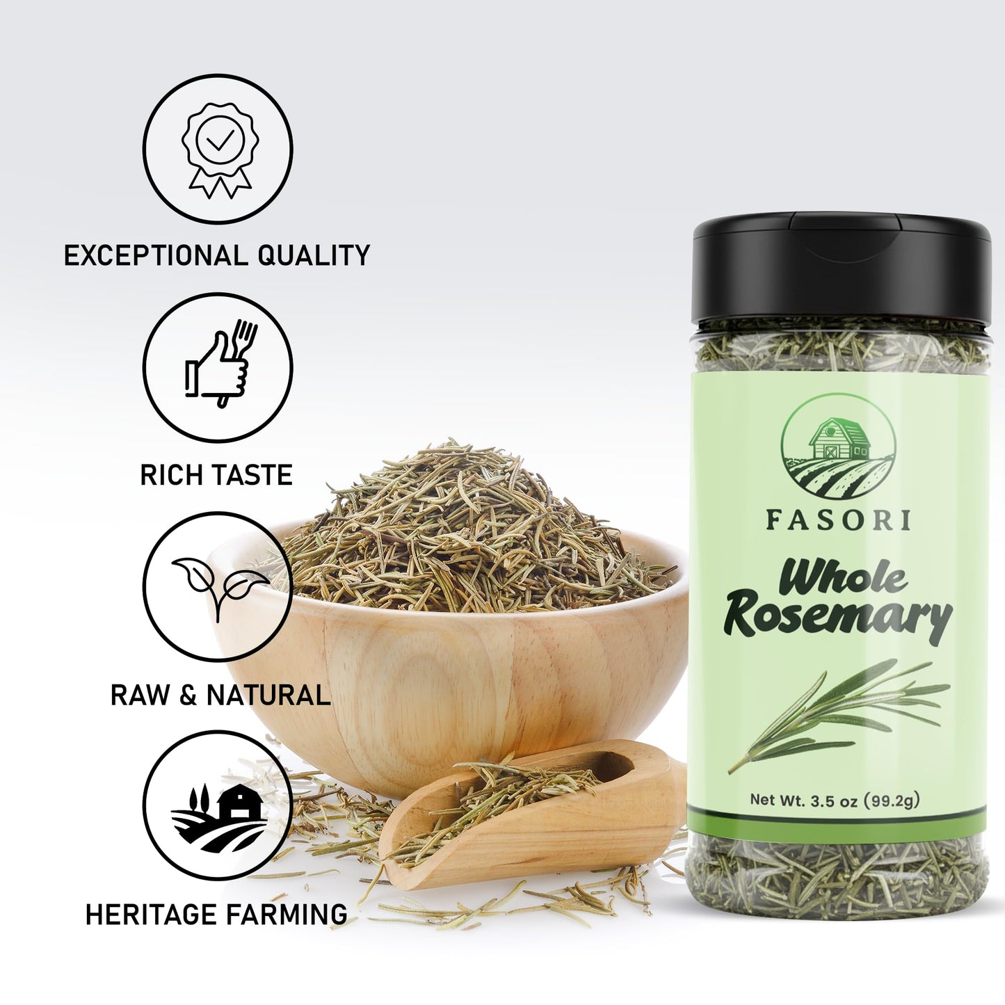 Fasori Rosemary Whole Leaves 3.5 oz (99 g) – Premium Dried Whole Rosemary Herb, Aromatic Mediterranean Spice for Cooking, Roasts, Chicken & Potatoes