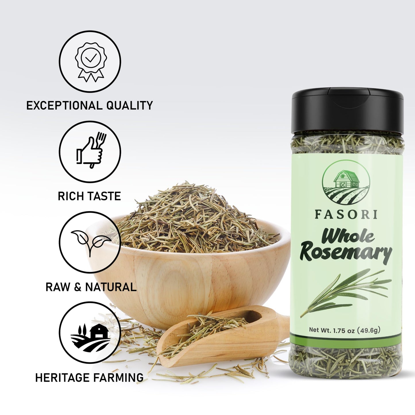 Fasori Rosemary Whole Leaves 1.75 oz (50 g) – Premium Dried Whole Rosemary Herb, Aromatic Mediterranean Spice for Cooking, Roasts, Chicken & Potatoes