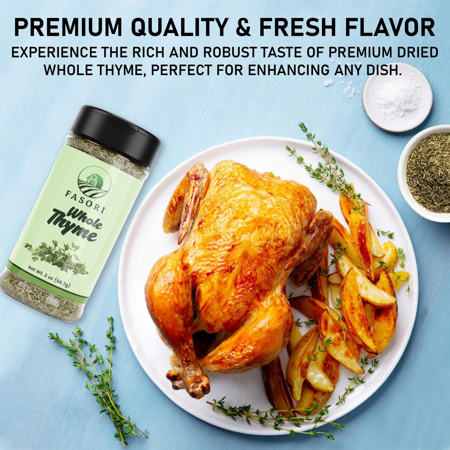 Fasori Thyme Leaves 2 oz (57 g) – Premium Dried Whole Thyme Herb, Aromatic Mediterranean Spice for Cooking, Roasts, Chicken & Vegetables