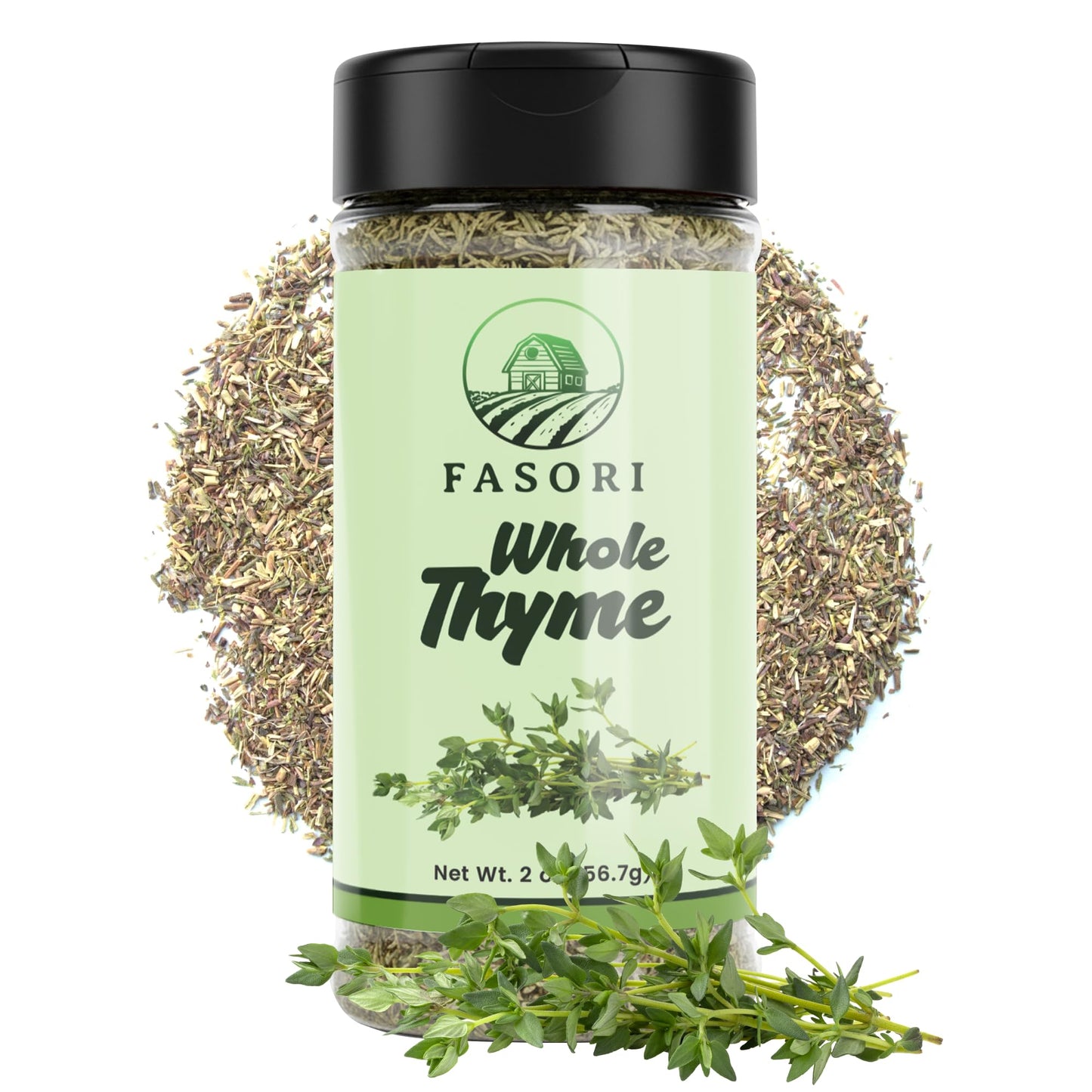 Fasori Thyme Leaves 2 oz (57 g) – Premium Dried Whole Thyme Herb, Aromatic Mediterranean Spice for Cooking, Roasts, Chicken & Vegetables