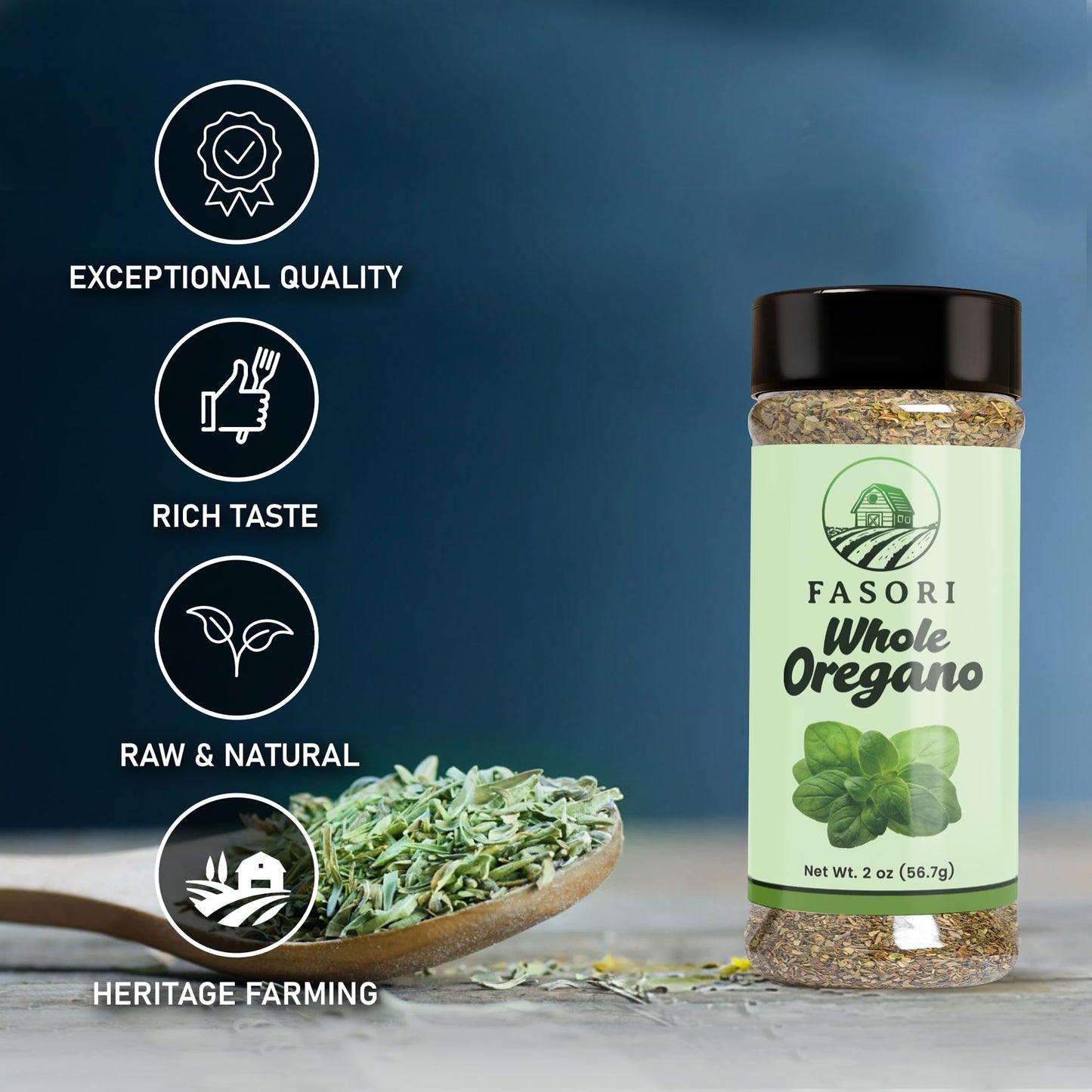 Fasori Oregano Whole Leaves 2 oz (57 g) – Premium Dried Oregano, Aromatic Mediterranean Herb for Italian Cooking, Pizza, Pasta & Sauces