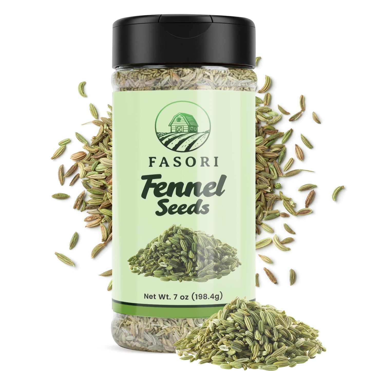 Fasori Fennel Seeds Whole 7 oz (198 g) Jar | Premium Dried Fennel for Cooking, Tea, Digestion, Indian Spices, Mediterranean Recipes, Seasoning, Vegan.
