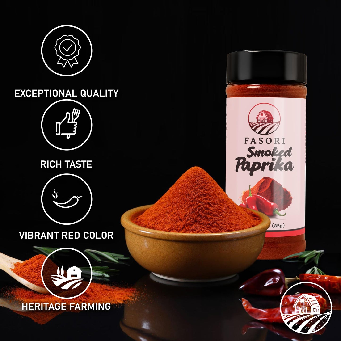 Fasori Smoked Paprika Powder 3 oz (85 g) – Oak Wood Smoked Paprika Spice, Bold Smoky Flavor, Perfect for Cooking, BBQ & Grilling