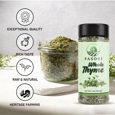 Fasori Thyme Leaves 1 oz (28 g) – Premium Dried Whole Thyme Herb, Aromatic Mediterranean Spice for Cooking, Roasts, Chicken & Vegetables