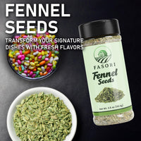 Fasori Fennel Seeds Whole 3.5 oz (99 g) Premium Dried Fennel for Cooking, Tea, Digestion, Indian Spices, Mediterranean Recipes, Seasoning, Vegan.