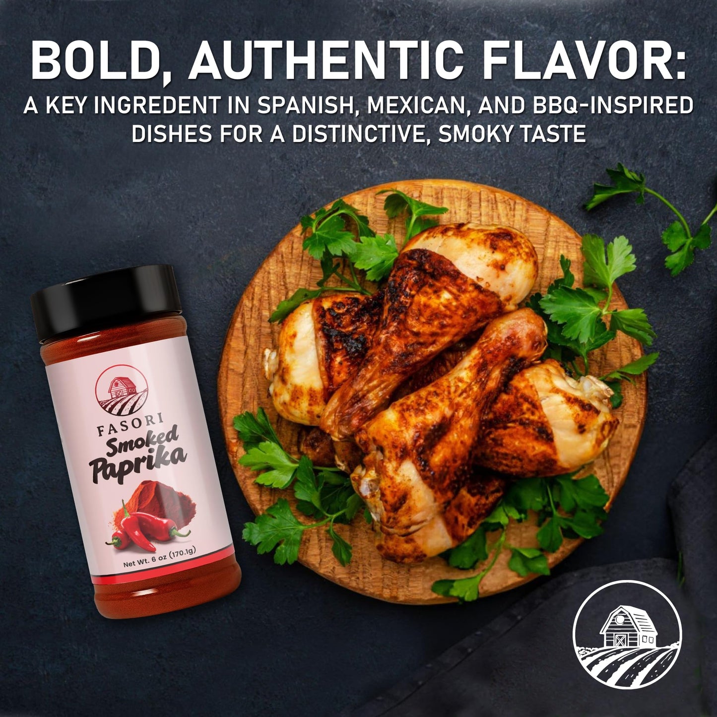 Fasori Smoked Paprika Powder 6 oz (170 g) – Oak Wood Smoked Paprika Spice, Bold Smoky Flavor, Perfect for Cooking, BBQ & Grilling
