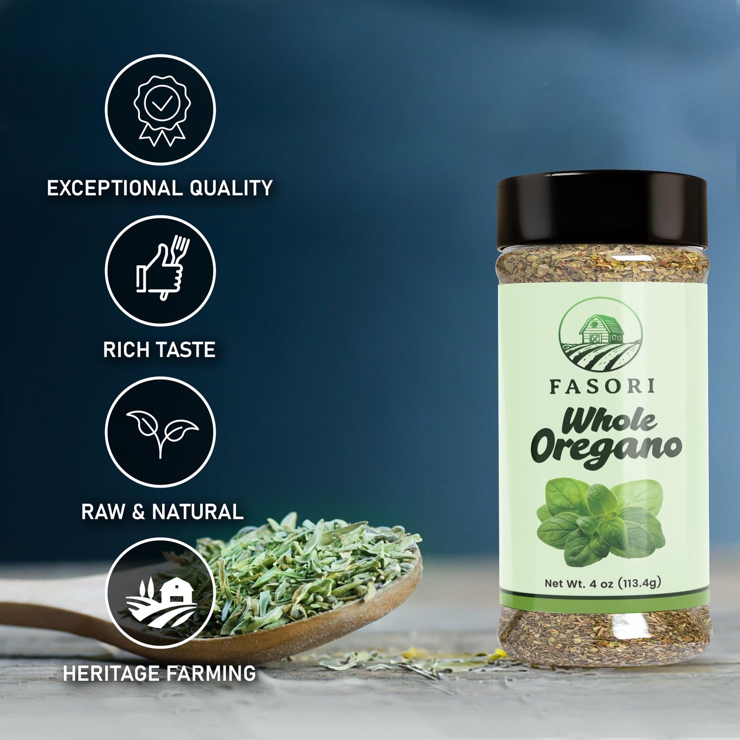 Fasori Oregano Whole Leaves 4 oz (113 g) – Premium Dried Oregano, Aromatic Mediterranean Herb for Italian Cooking, Pizza, Pasta & Sauces