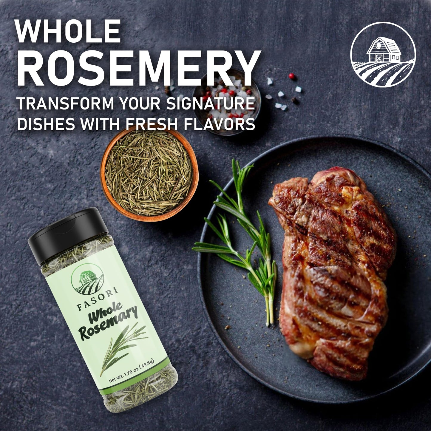 Fasori Rosemary Whole Leaves 1.75 oz (50 g) – Premium Dried Whole Rosemary Herb, Aromatic Mediterranean Spice for Cooking, Roasts, Chicken & Potatoes