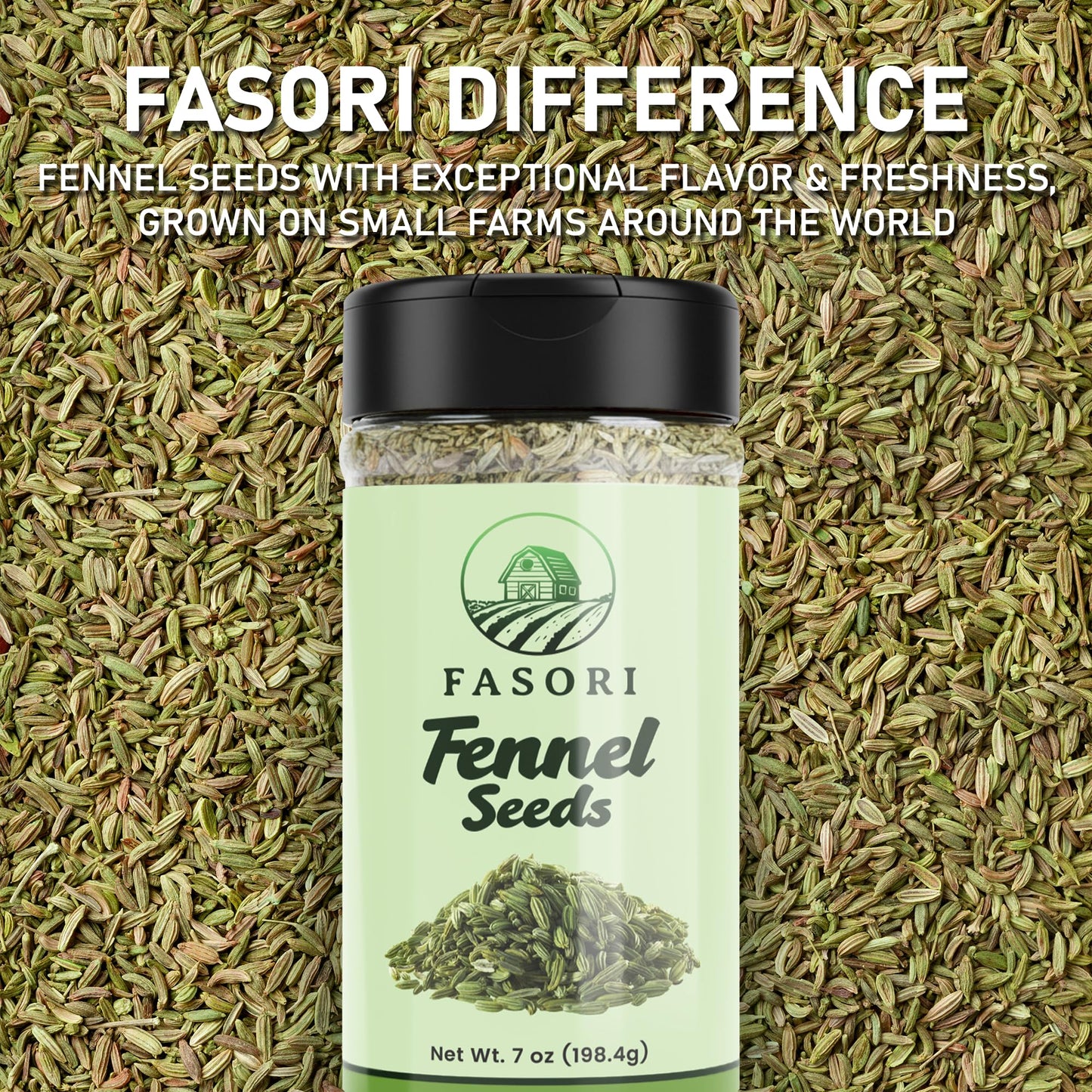Fasori Fennel Seeds Whole 7 oz (198 g) Jar | Premium Dried Fennel for Cooking, Tea, Digestion, Indian Spices, Mediterranean Recipes, Seasoning, Vegan.