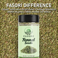 Fasori Fennel Seeds Whole 7 oz (198 g) Jar | Premium Dried Fennel for Cooking, Tea, Digestion, Indian Spices, Mediterranean Recipes, Seasoning, Vegan.