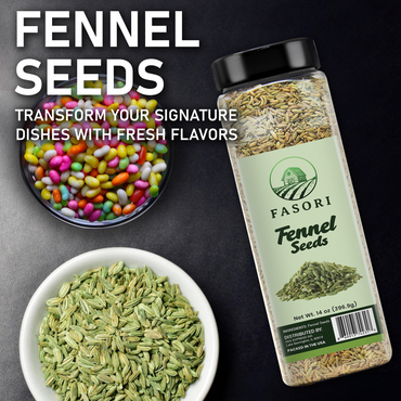 Fasori Fennel Seeds Whole 14 oz (397 g) – Premium Dried Fennel Seed, Aromatic Mediterranean & Indian Spice for Cooking, Tea & Seasoning