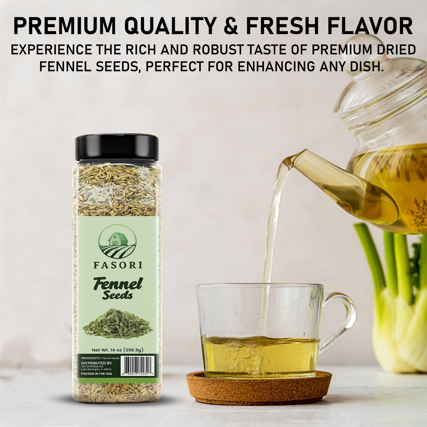 Fasori Fennel Seeds Whole 14 oz (397 g) – Premium Dried Fennel Seed, Aromatic Mediterranean & Indian Spice for Cooking, Tea & Seasoning