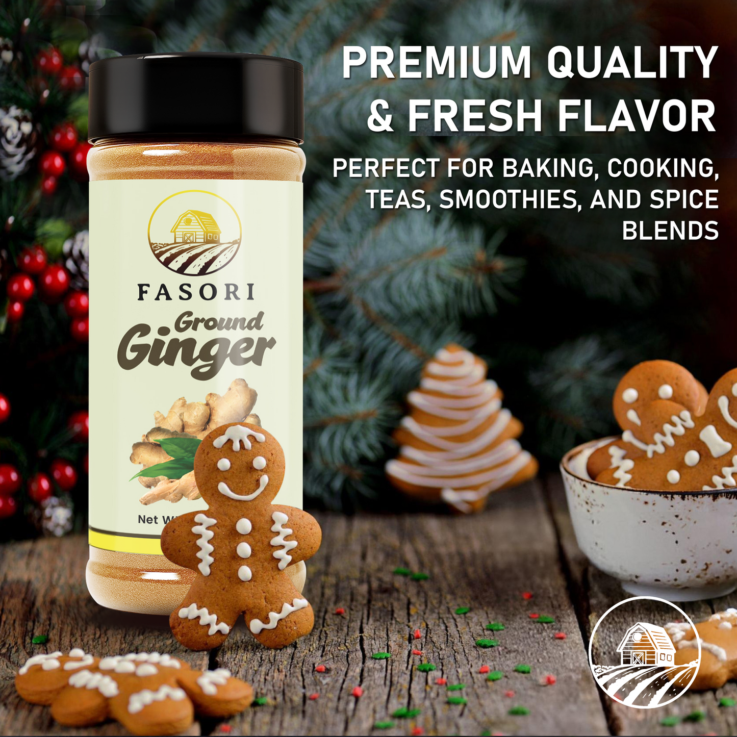 Fasori Ground Ginger Powder 3 oz (85 g) – Premium Fine Ginger Root, Fresh & Aromatic, Perfect for Cooking, Baking, Smoothies & Tea
