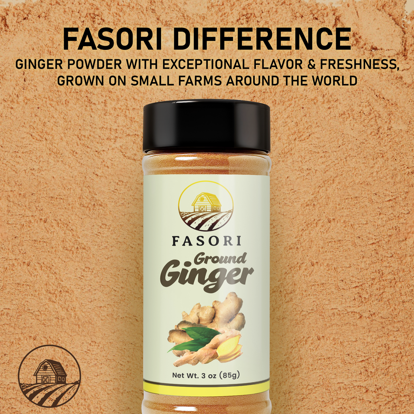 Fasori Ground Ginger Powder 3 oz (85 g) – Premium Fine Ginger Root, Fresh & Aromatic, Perfect for Cooking, Baking, Smoothies & Tea