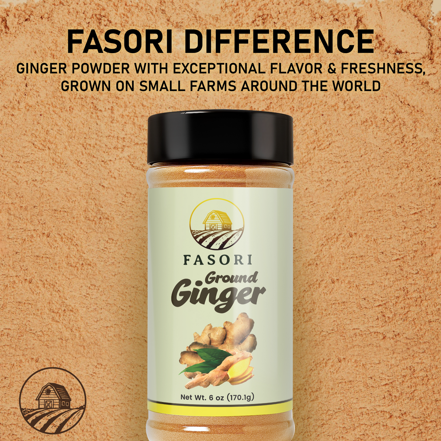 Fasori Ground Ginger Powder 6 oz (170 g) – Premium Fine Ginger Root, Fresh & Aromatic, Perfect for Cooking, Baking, Smoothies & Tea