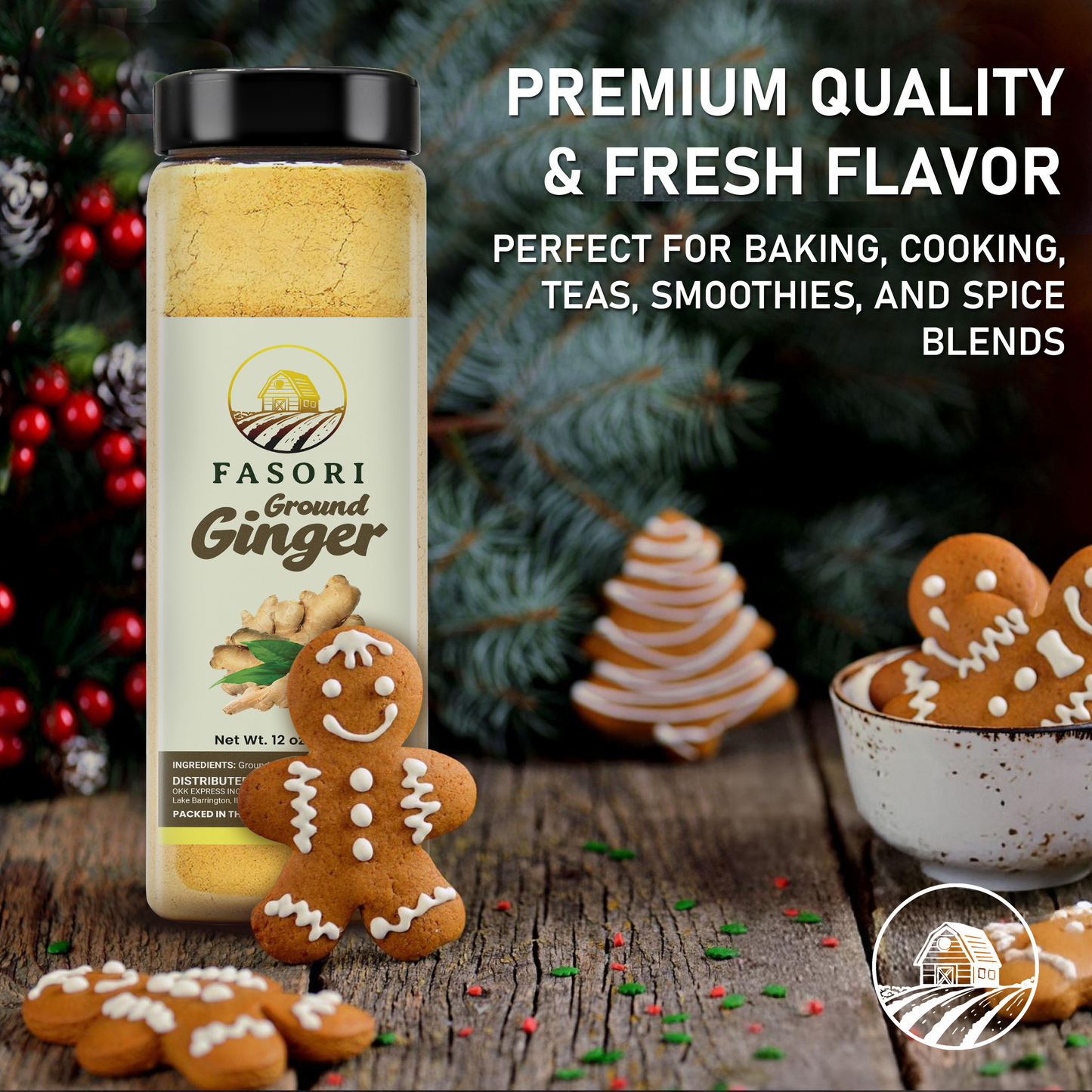 Fasori Ground Ginger Powder 12 oz (340 g) – Premium Fine Ginger Root, Fresh & Aromatic, Perfect for Cooking, Baking, Smoothies & Tea