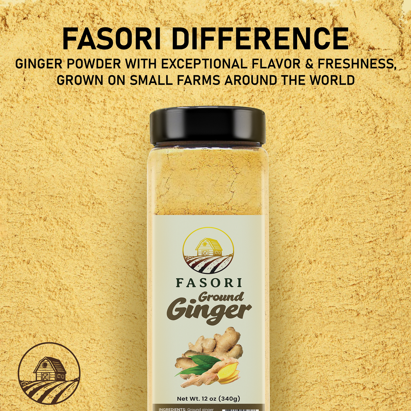 Fasori Ground Ginger Powder 12 oz (340 g) – Premium Fine Ginger Root, Fresh & Aromatic, Perfect for Cooking, Baking, Smoothies & Tea