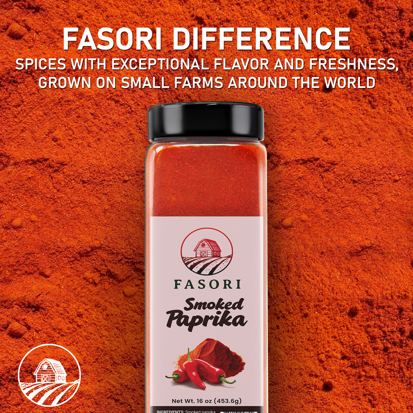 Fasori Smoked Paprika Powder 16 oz (453 g) – Oak Wood Smoked Paprika Spice, Bold Smoky Flavor, Perfect for Cooking, BBQ & Grilling
