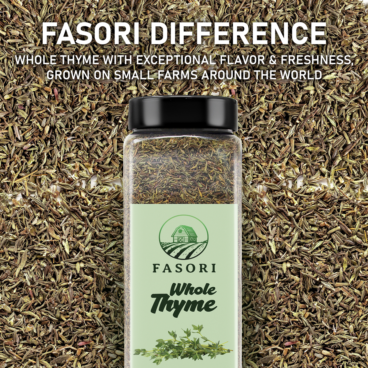 Fasori Thyme Leaves 8 oz (227 g) – Premium Dried Whole Thyme Herb, Aromatic Mediterranean Spice for Cooking, Roasts, Chicken & Vegetables
