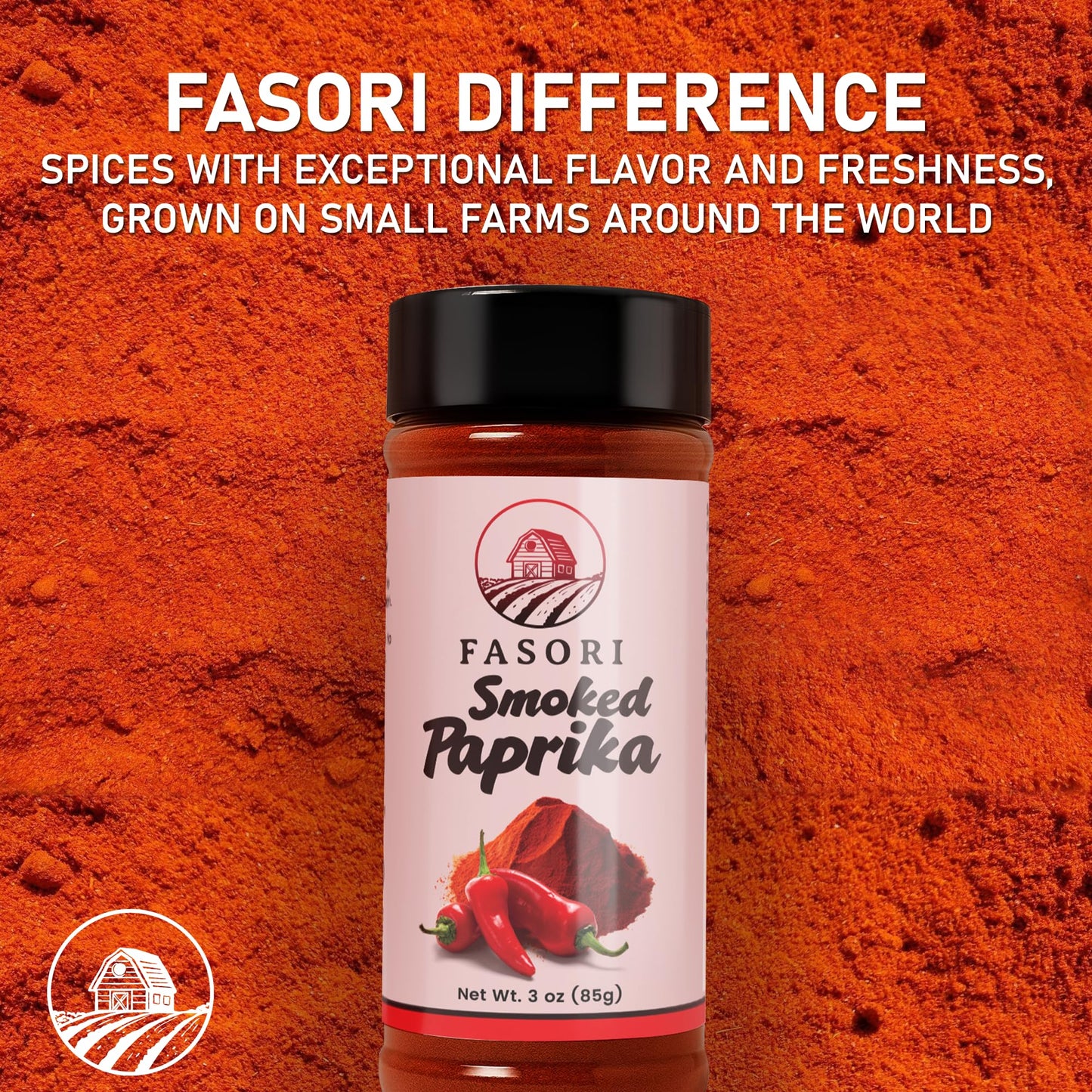 Fasori Smoked Paprika Powder 3 oz (85 g) – Oak Wood Smoked Paprika Spice, Bold Smoky Flavor, Perfect for Cooking, BBQ & Grilling