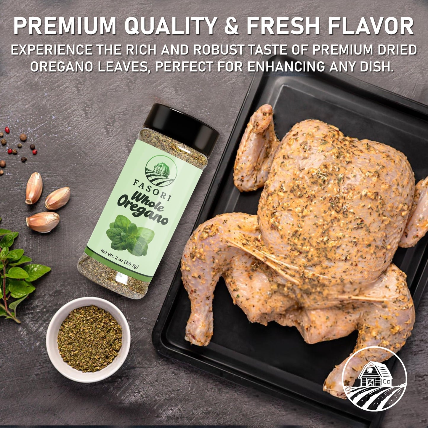 Fasori Oregano Whole Leaves 2 oz (57 g) – Premium Dried Oregano, Aromatic Mediterranean Herb for Italian Cooking, Pizza, Pasta & Sauces