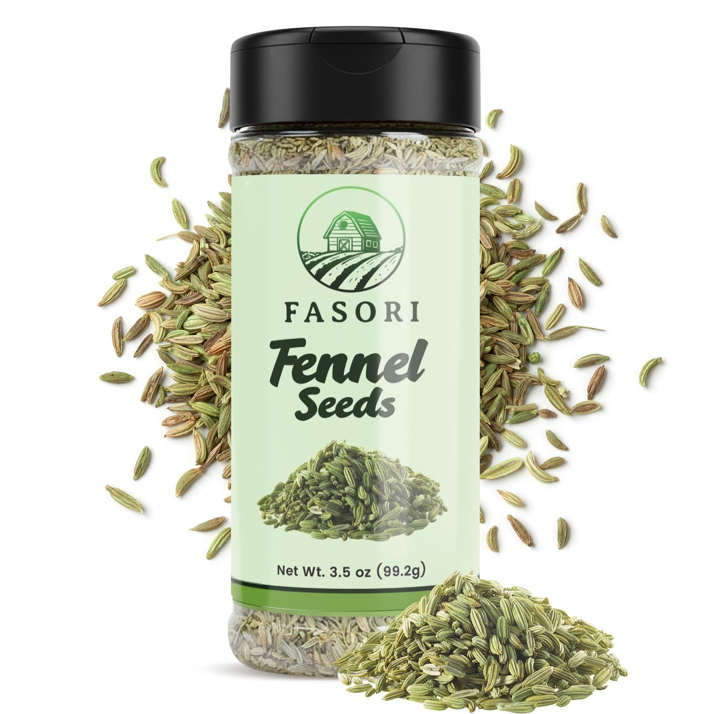 Fasori Fennel Seeds Whole 3.5 oz (99 g) Premium Dried Fennel for Cooking, Tea, Digestion, Indian Spices, Mediterranean Recipes, Seasoning, Vegan.