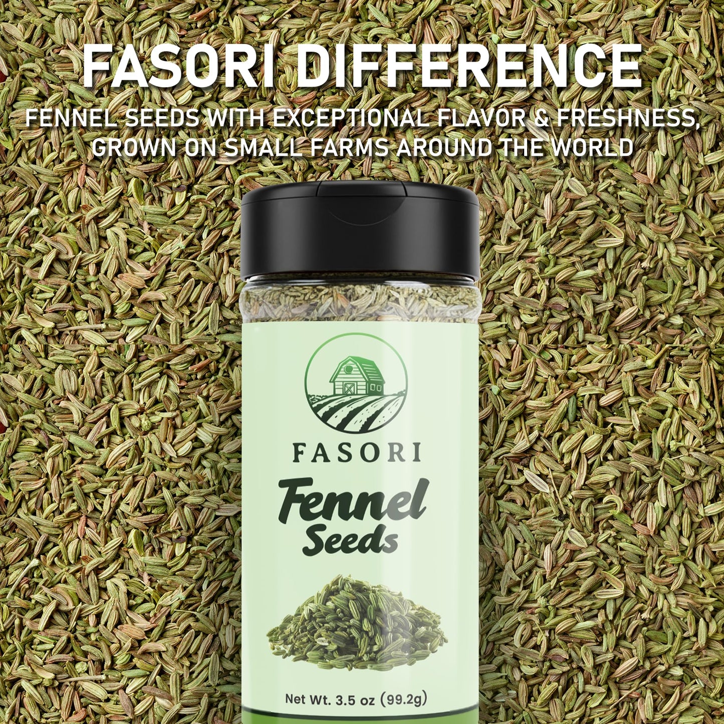 Fasori Fennel Seeds Whole 3.5 oz (99 g) Premium Dried Fennel for Cooking, Tea, Digestion, Indian Spices, Mediterranean Recipes, Seasoning, Vegan.