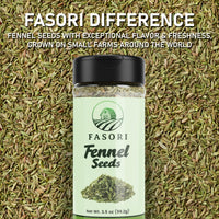 Fasori Fennel Seeds Whole 3.5 oz (99 g) Premium Dried Fennel for Cooking, Tea, Digestion, Indian Spices, Mediterranean Recipes, Seasoning, Vegan.