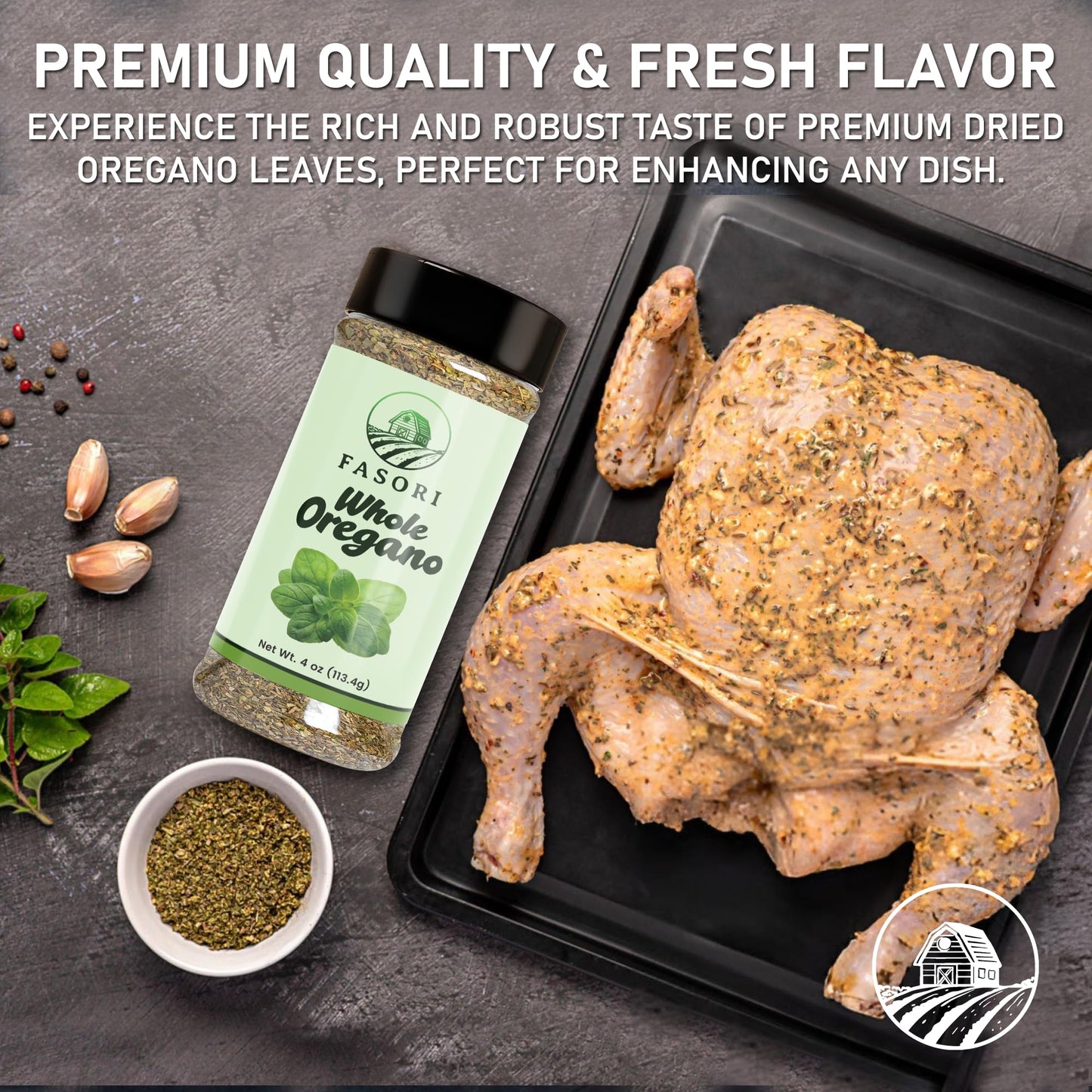 Fasori Oregano Whole Leaves 4 oz (113 g) – Premium Dried Oregano, Aromatic Mediterranean Herb for Italian Cooking, Pizza, Pasta & Sauces