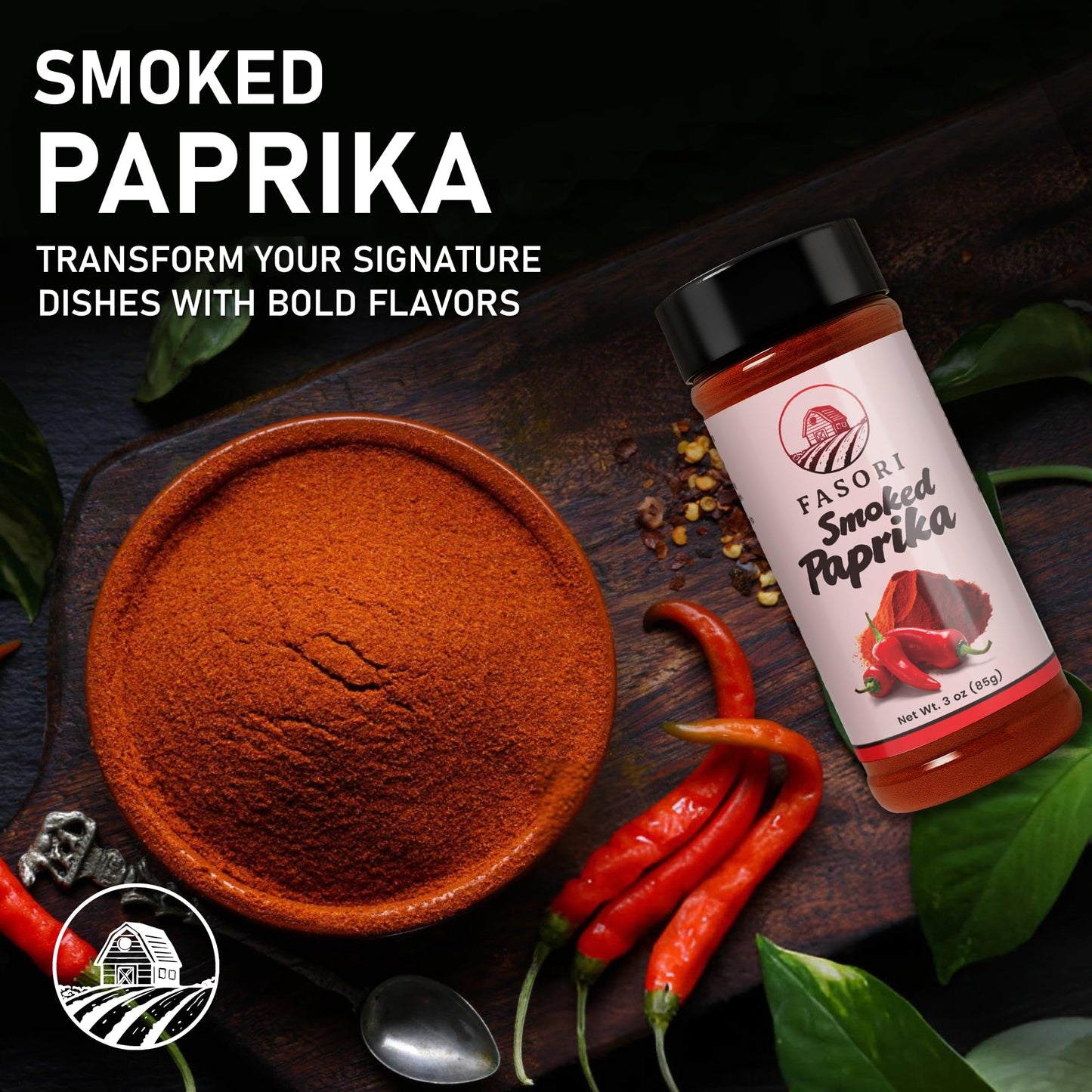 Fasori Smoked Paprika Powder 3 oz (85 g) – Oak Wood Smoked Paprika Spice, Bold Smoky Flavor, Perfect for Cooking, BBQ & Grilling