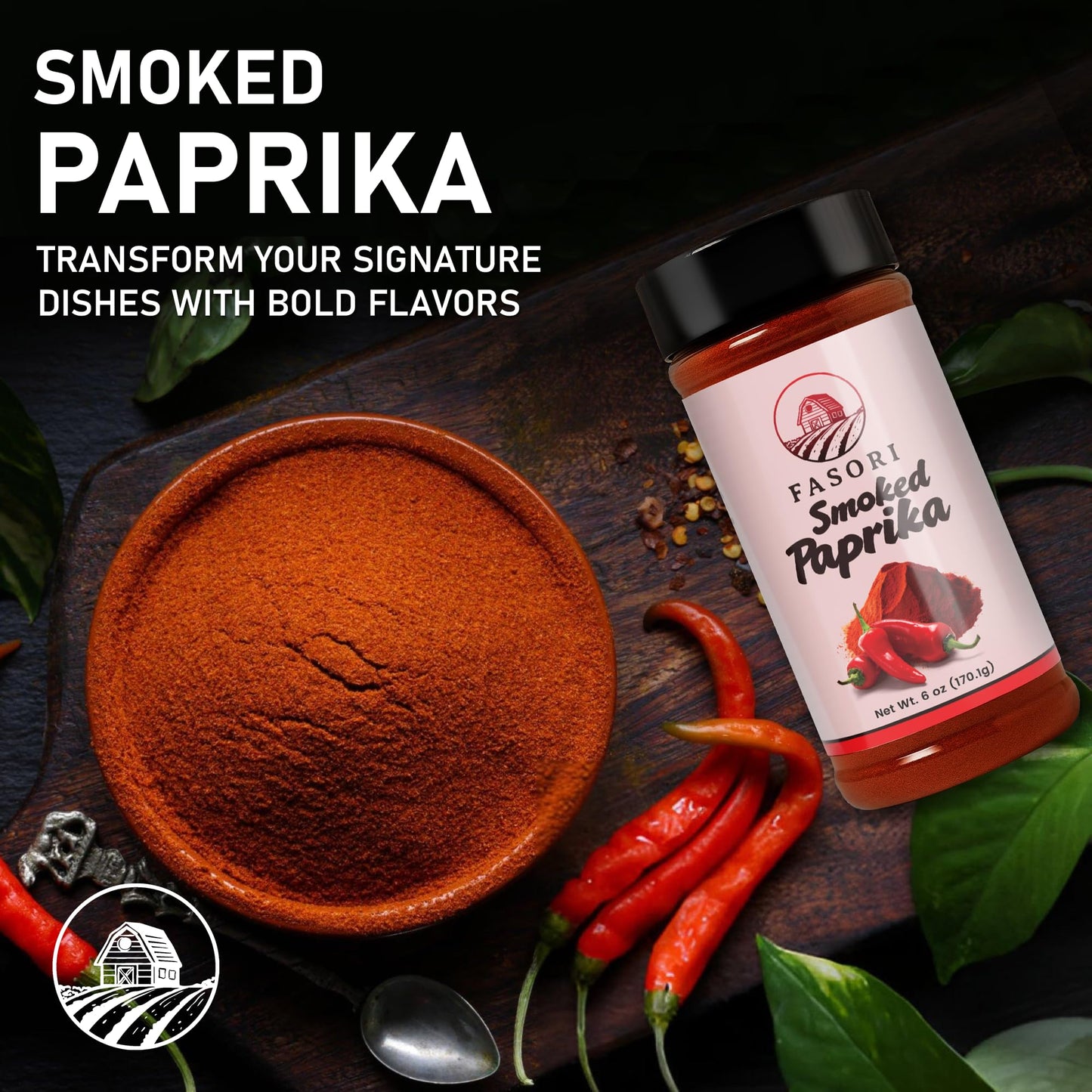 Fasori Smoked Paprika Powder 6 oz (170 g) – Oak Wood Smoked Paprika Spice, Bold Smoky Flavor, Perfect for Cooking, BBQ & Grilling